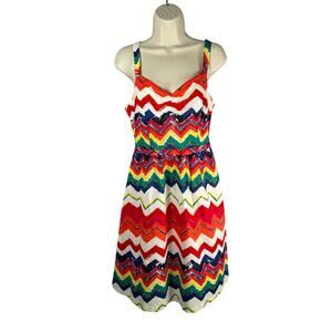 Modcloth Dress Womens Medium Muticolor Chevron Dreams and Desires Cotton Retro